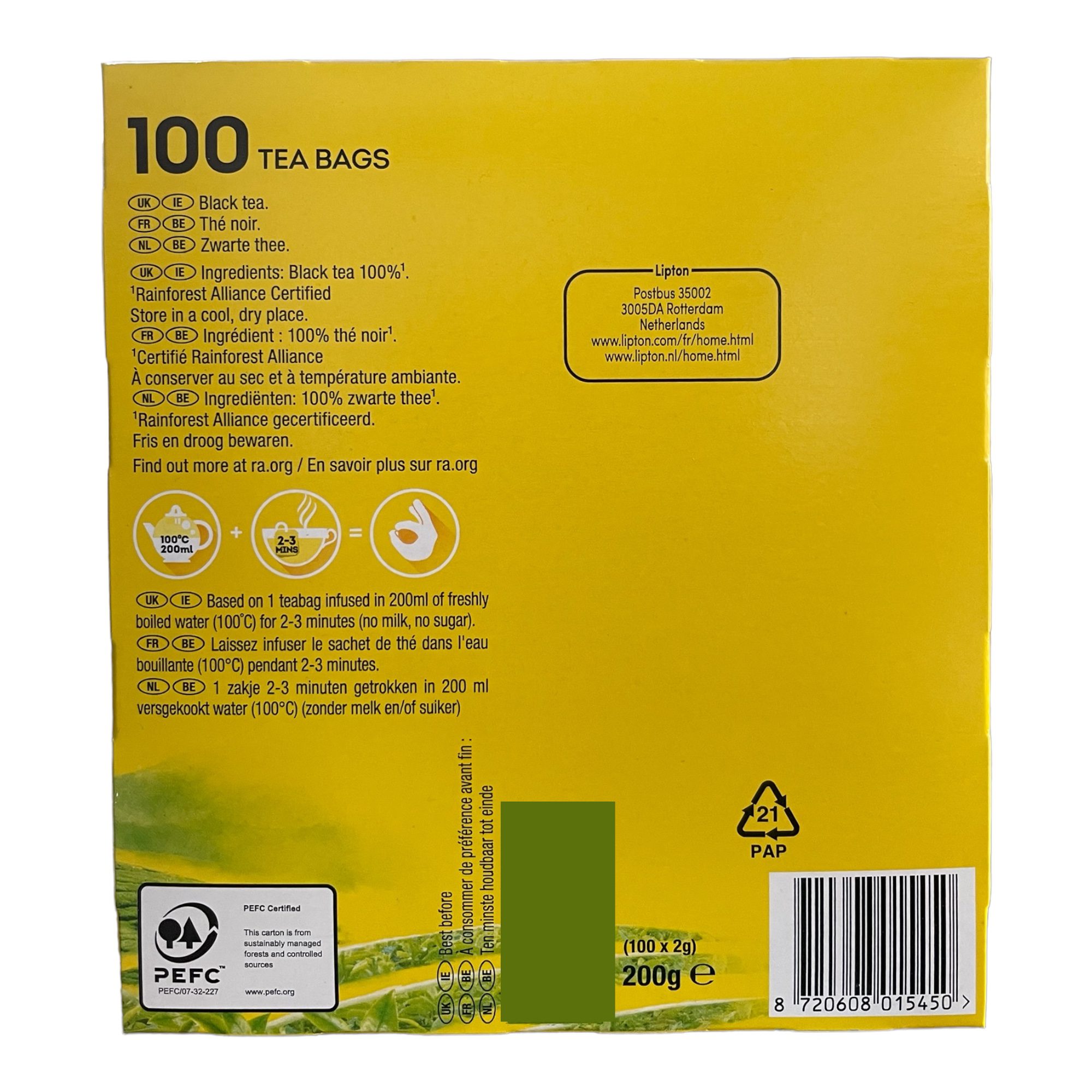 Lipton Yellow Label Black Tea 100TB - Image 2