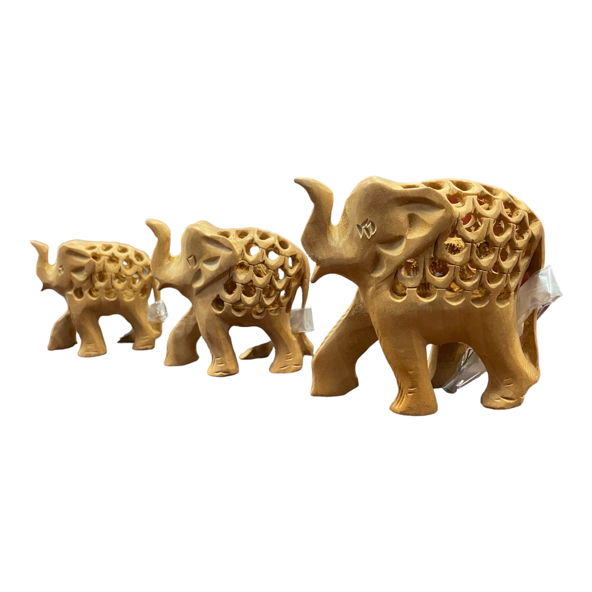 Wooden Elephant Statue with Baby (Set of 3)