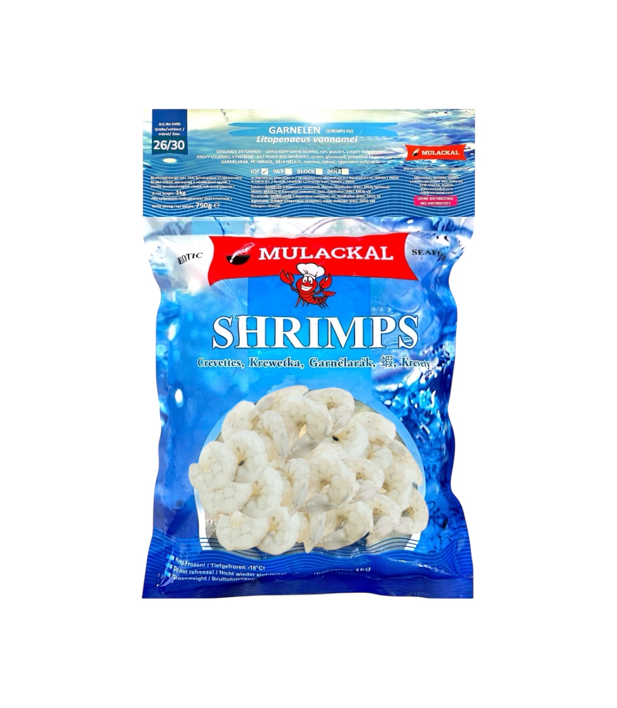 Mulackal Garnelen 26/30, Roh, Ohne Schale (1kg)