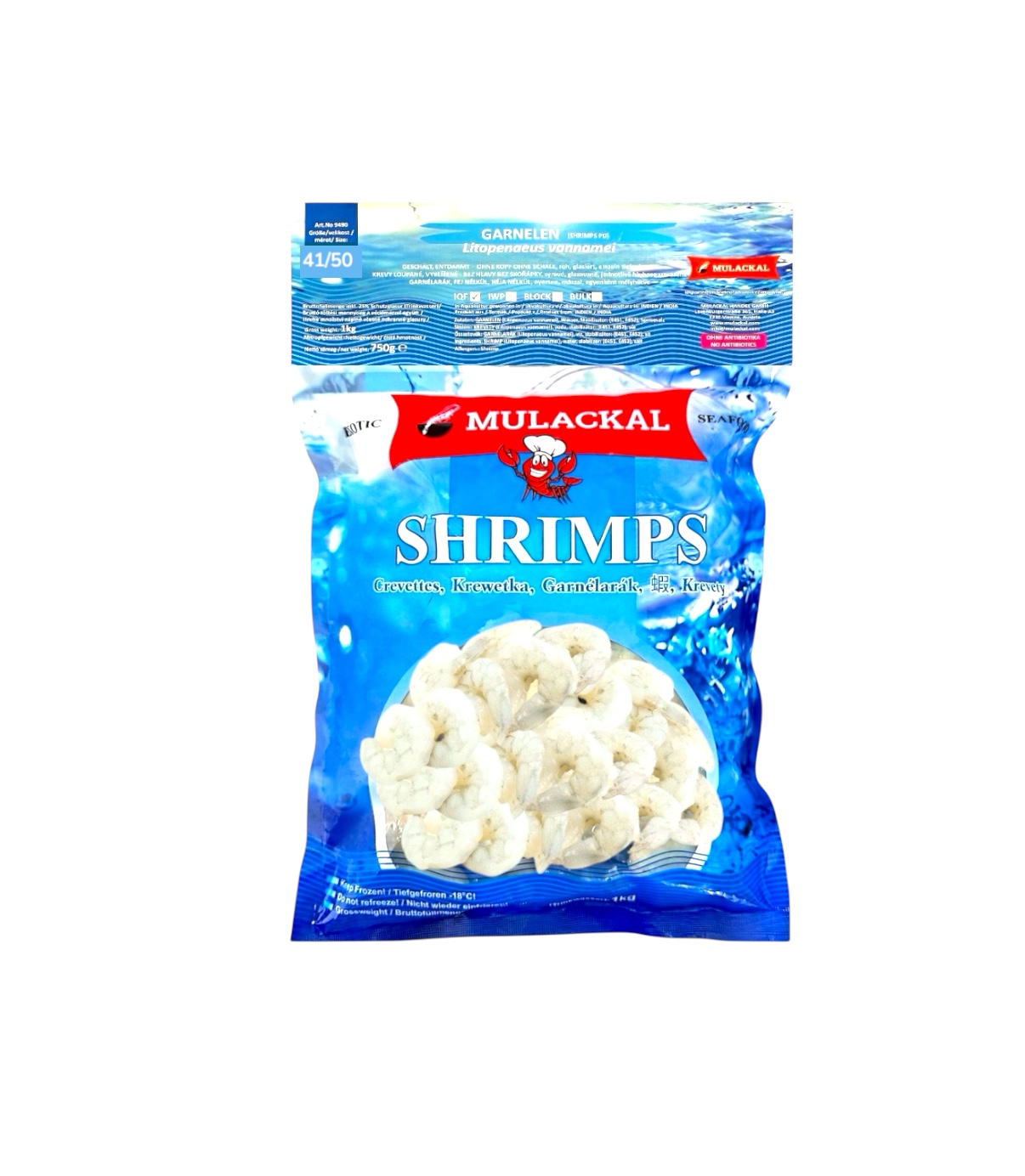 Tiefgekühlte Garnelen ohne Kopf und ohne Schale 41/50 – 1 kg