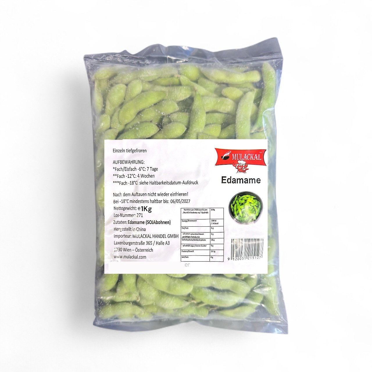 Frozen Edamame 1kg with skin – whole soybeans in pod, healthy vegan snack with next-day delivery in Austria