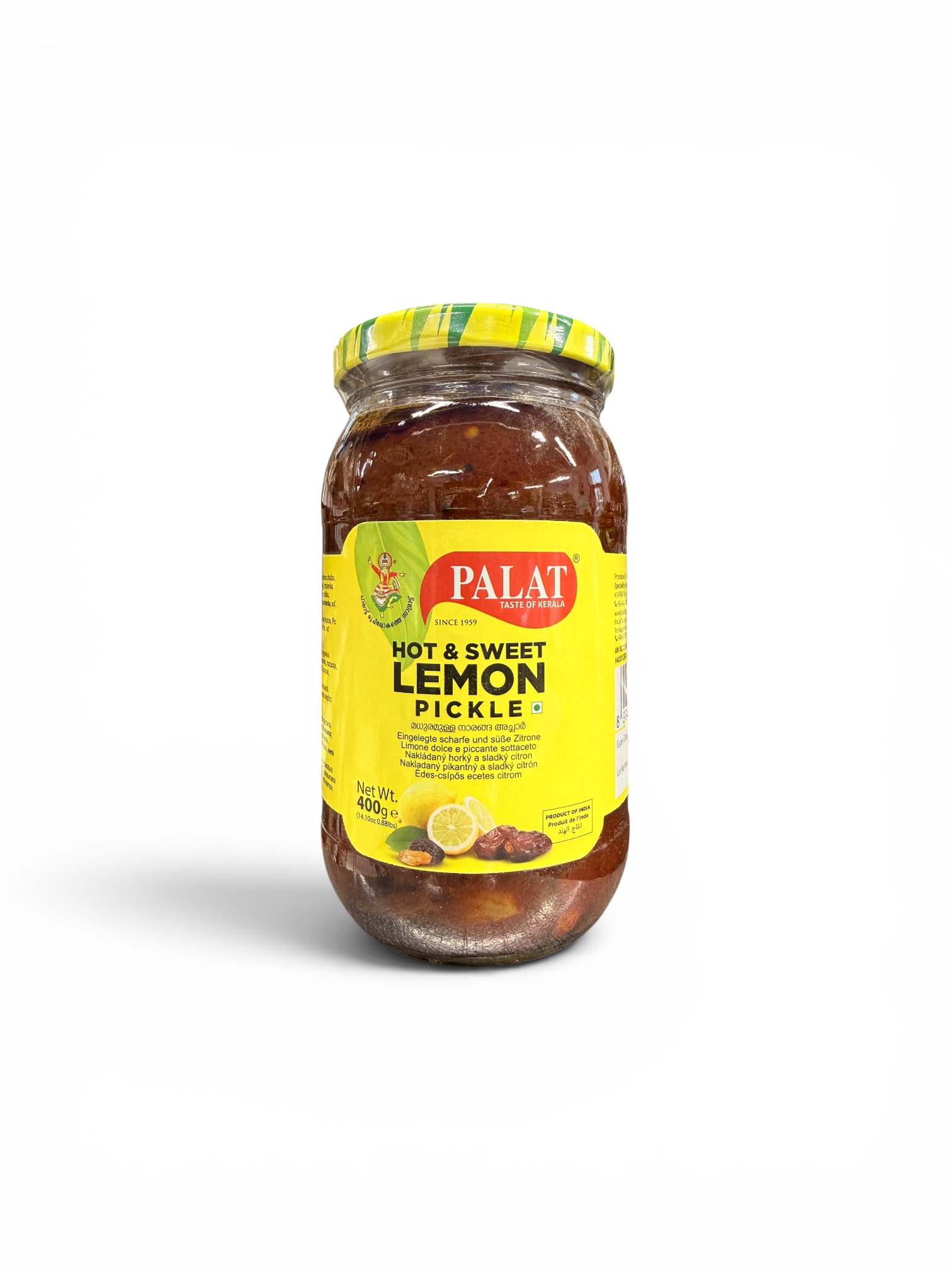 Palat Hot & Sweet Lemon Pickle 400g Traditional Kerala Style Sweet and Spicy Lemon Pickle in Glass Jar