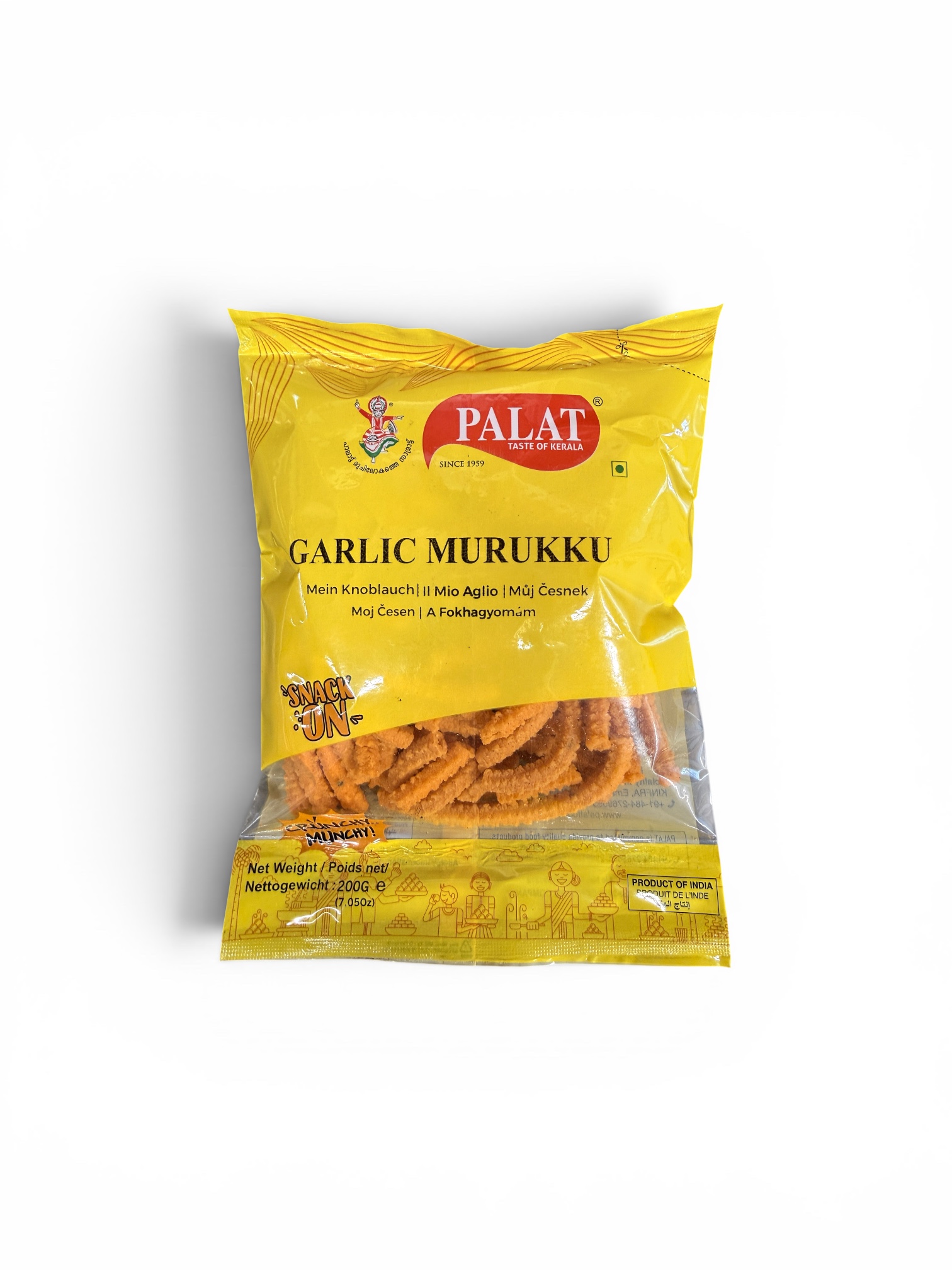 Palat Garlic Murukku 200g Traditional South Indian Crispy Snack with Rich Garlic Flavor and Authentic Kerala Style Crunch.