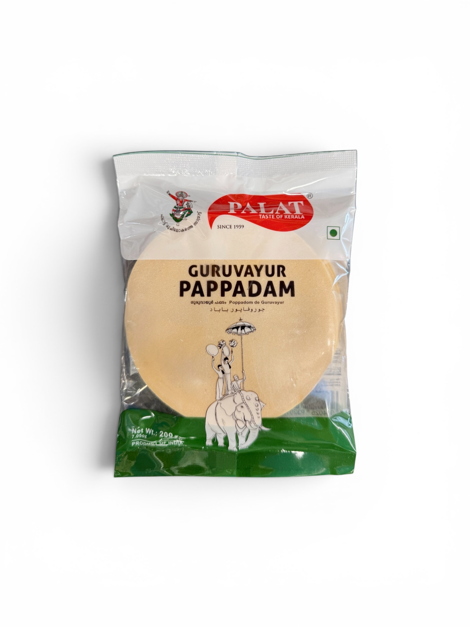 Palat Guruvayoor Pappadam 200g Authentic Kerala Crispy Papadum Traditional Indian Side Dish for Rice